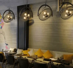 Vintage Iron Retro Ceiling Fan Chandelier Lamp