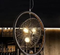 Vintage Iron Retro Ceiling Fan Chandelier Lamp