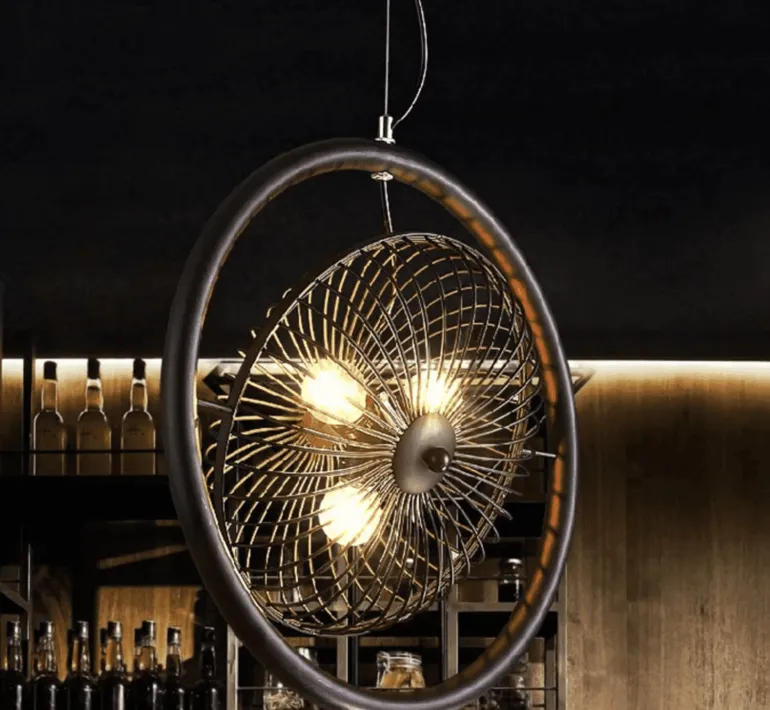 Vintage Iron Retro Ceiling Fan Chandelier Lamp