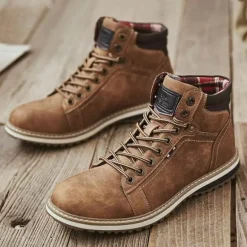 Vintage italienische Leder-Winterstiefel - warmer Schnürstil