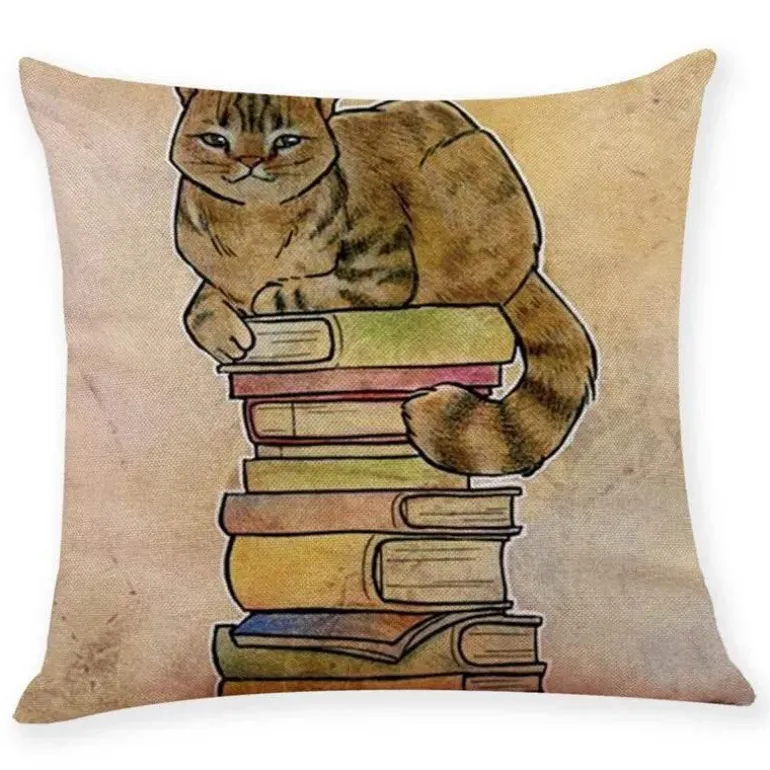 Vintage Katzen Kissenbezug - Dekorativer Kissenbezug aus Leinen