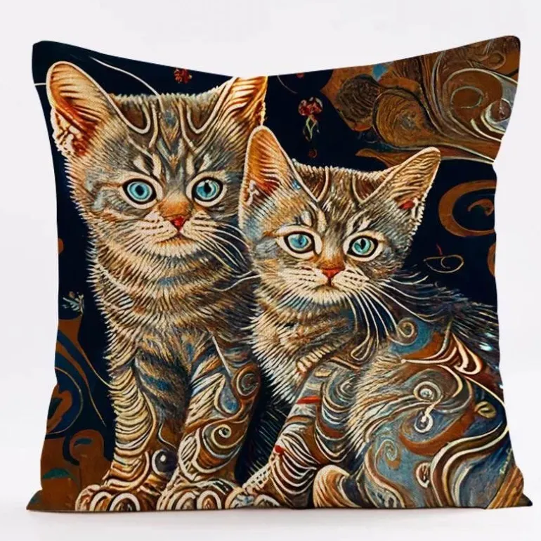 Vintage Katzen Kissenbezug - Dekorativer Kissenbezug aus Leinen