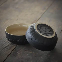 Vintage Keramik Reiseteekanne - Elegante tragbare Teekanne