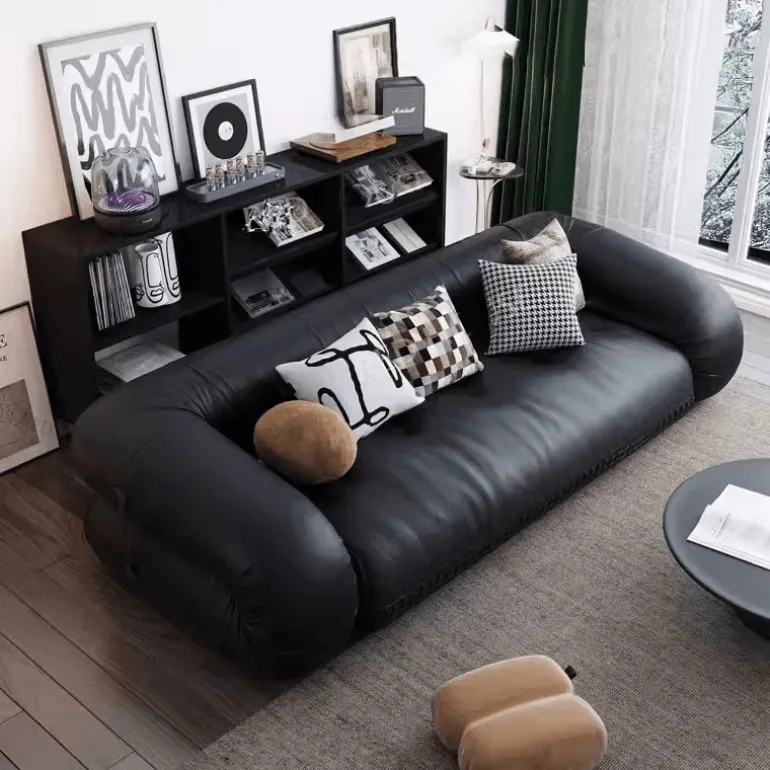 Vintage Leather Sofa Bed - Elegant Multi-Fold Design