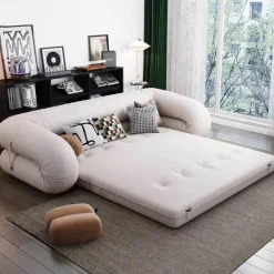 Vintage Leather Sofa Bed - Elegant Multi-Fold Design