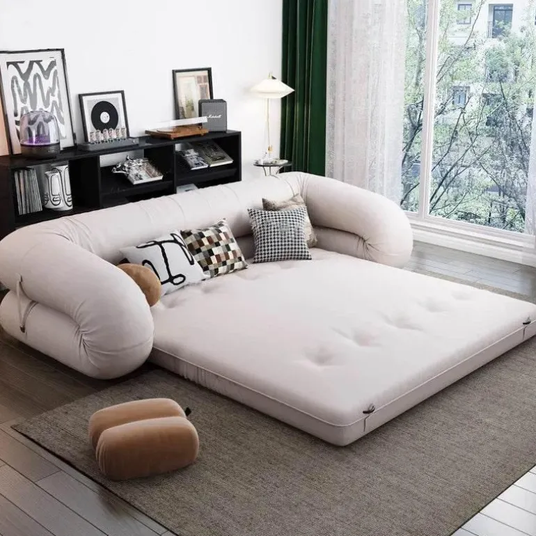 Vintage Leather Sofa Bed - Elegant Multi-Fold Design