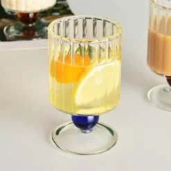 Vintage Nordische Weinkelche mit geriffeltem Stiel - Glasbecher-Set mit Perlen