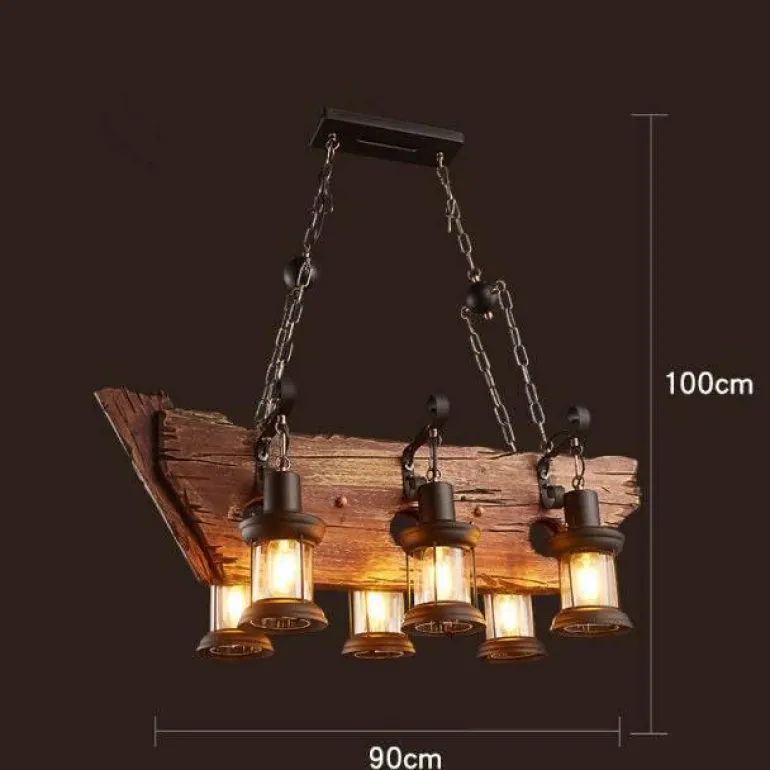 Vintage Pendant Light - Retro Wood and Metal Fixture