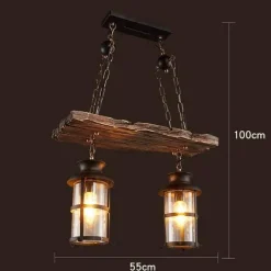 Vintage Pendant Light - Retro Wood and Metal Fixture