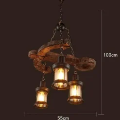 Vintage Pendant Light - Retro Wood and Metal Fixture