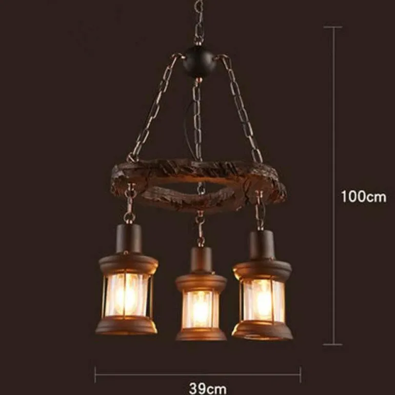 Vintage Pendant Light - Retro Wood and Metal Fixture