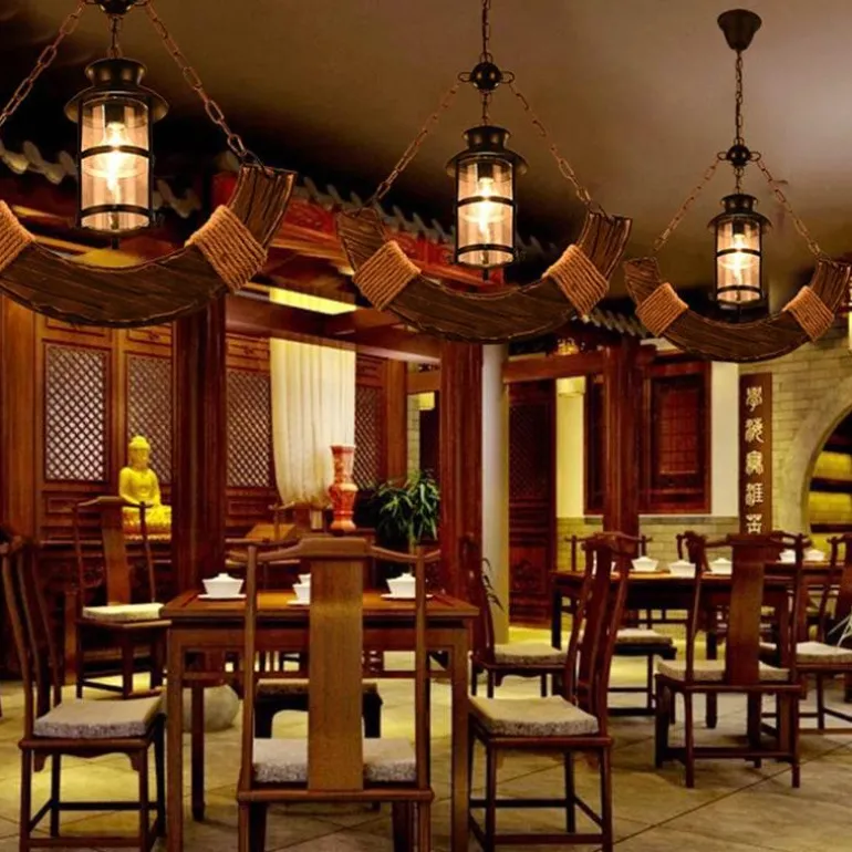 Vintage Pendant Light - Retro Wood and Metal Fixture