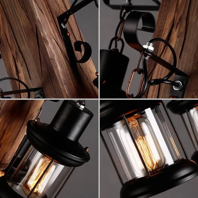 Vintage Pendant Light - Retro Wood and Metal Fixture
