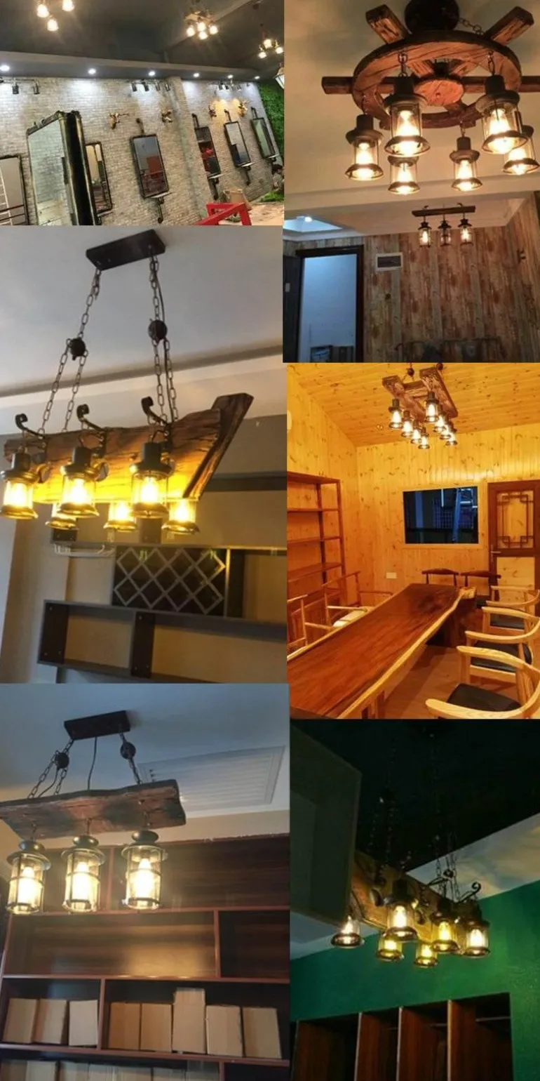 Vintage Pendant Light - Retro Wood and Metal Fixture