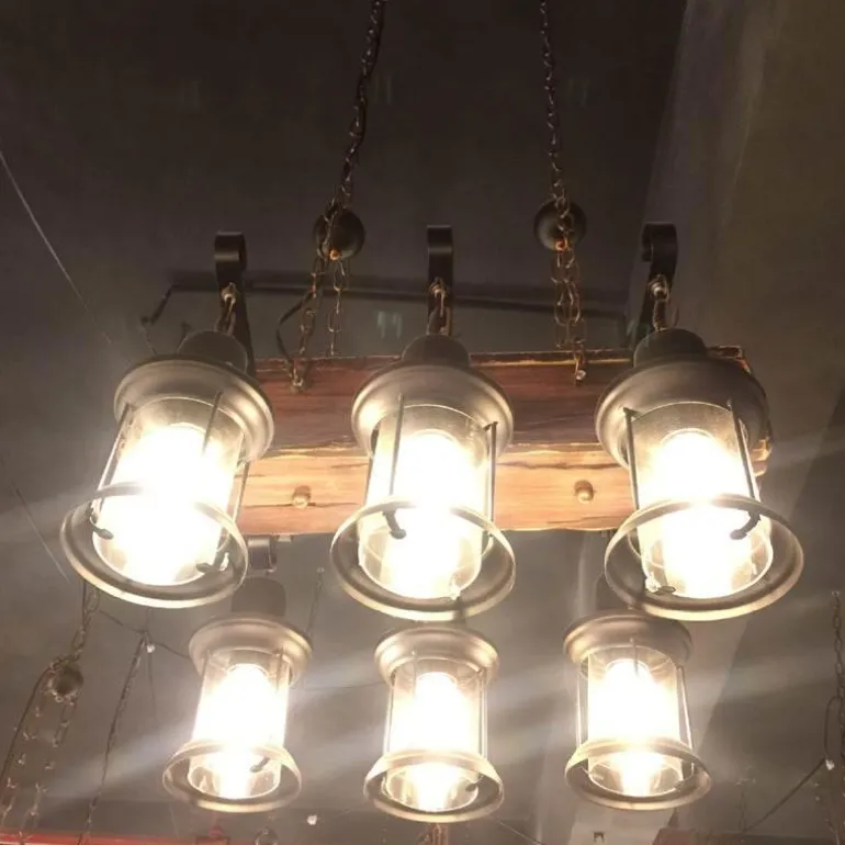 Vintage Pendant Light - Retro Wood and Metal Fixture