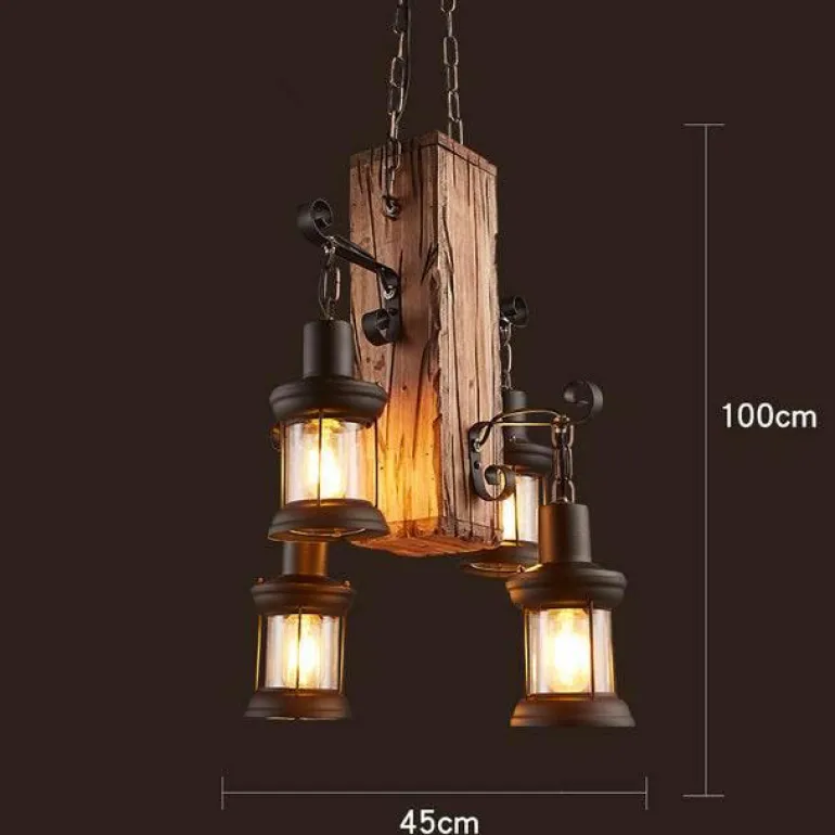 Vintage Pendant Light - Retro Wood and Metal Fixture