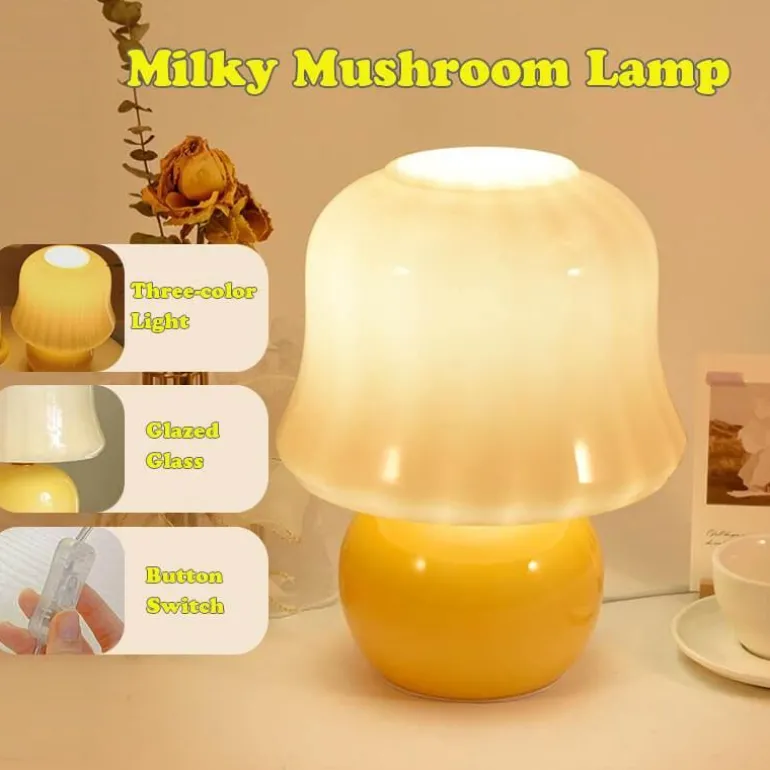 Vintage Pilzlampe - Cremegelbes Akzentlicht