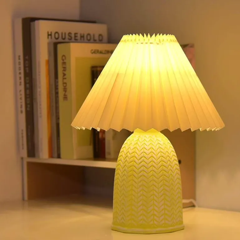 Vintage Plissee Fächerlampe - Elegante Tischleuchte