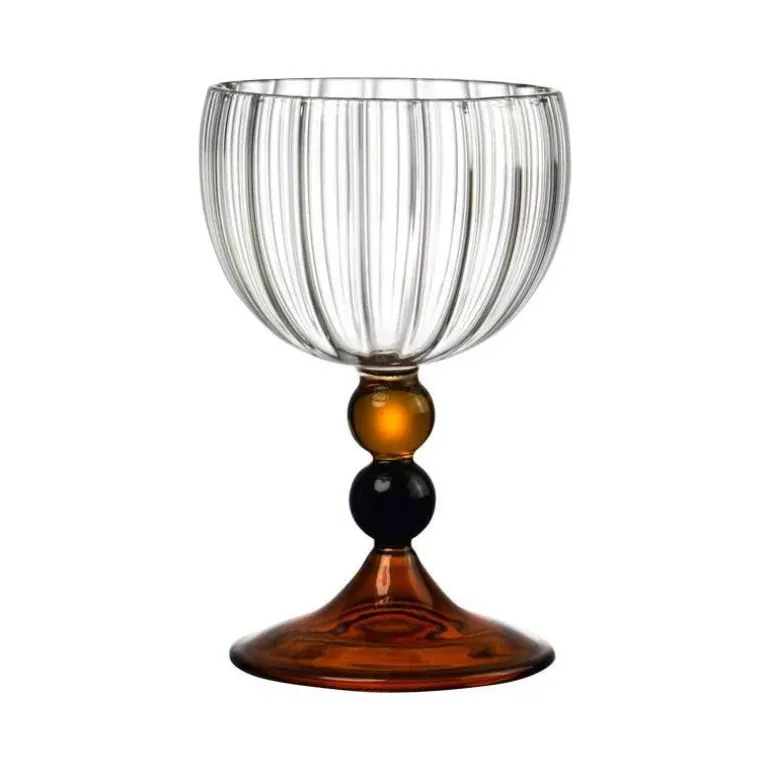 Vintage Ripple Weinglas - Klarer nordischer Kelch mit kurzem Stiel