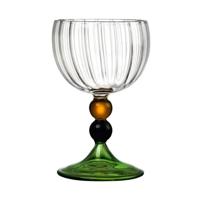Vintage Ripple Weinglas - Klarer nordischer Kelch mit kurzem Stiel
