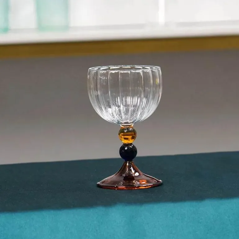 Vintage Ripple Weinglas - Klarer nordischer Kelch mit kurzem Stiel