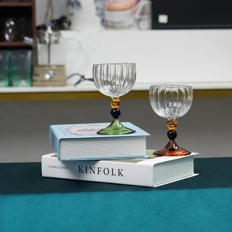 Vintage Ripple Weinglas - Klarer nordischer Kelch mit kurzem Stiel