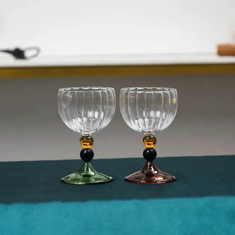 Vintage Ripple Weinglas - Klarer nordischer Kelch mit kurzem Stiel