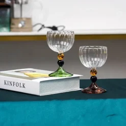 Vintage Ripple Weinglas - Klarer nordischer Kelch mit kurzem Stiel