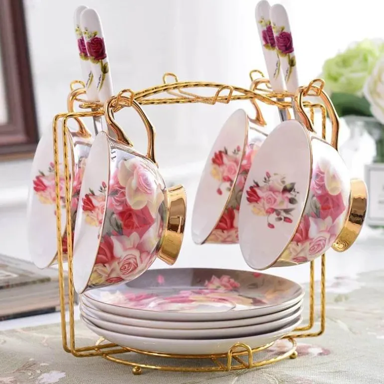 Vintage Rose Teetassen-Set - Britische Porzellan-Nachmittagsteetassen