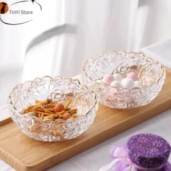 Vintage Salatschüssel aus Glas – graviertes Goldrand-Design