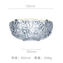 Vintage Salatschüssel aus Glas – graviertes Goldrand-Design