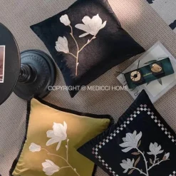 Vintage Samt Kissenbezug - Französische Magnolienstickerei für Sofa