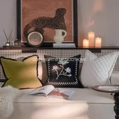 Vintage Samt Kissenbezug - Französische Magnolienstickerei für Sofa