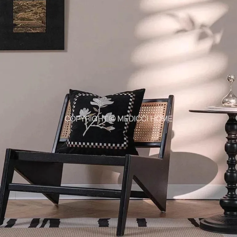 Vintage Samt Kissenbezug - Französische Magnolienstickerei für Sofa