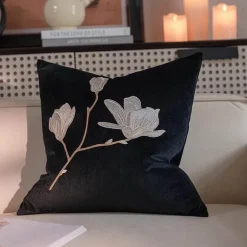 Vintage Samt Kissenbezug - Französische Magnolienstickerei für Sofa