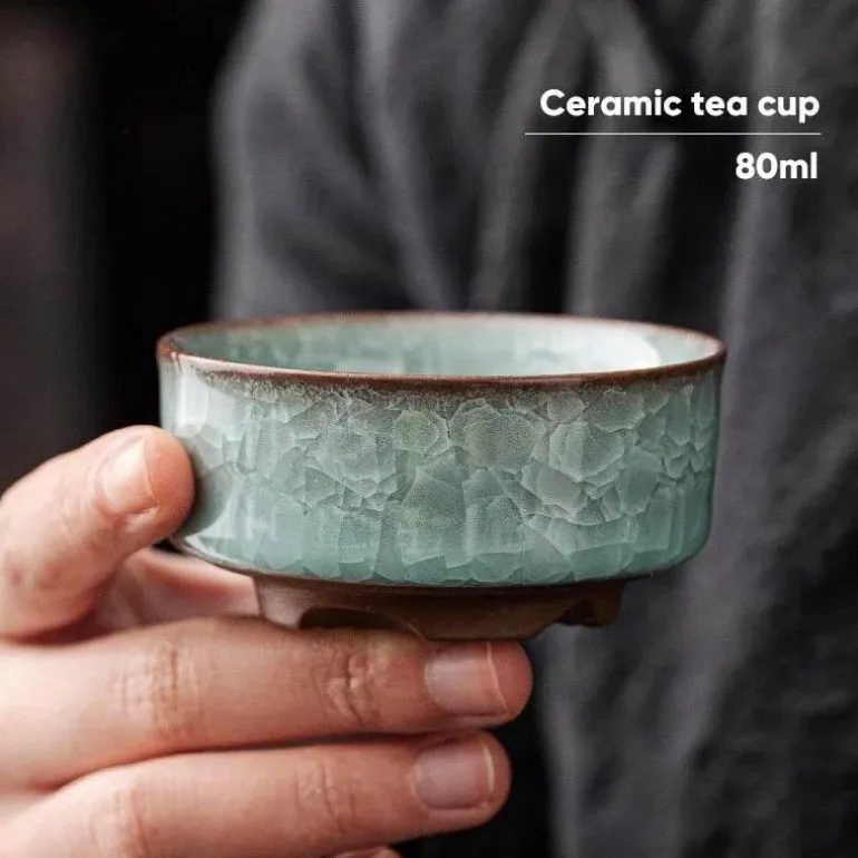 Vintage Seladon Teetasse - Ice Crackle Keramik Kung Fu Tasse