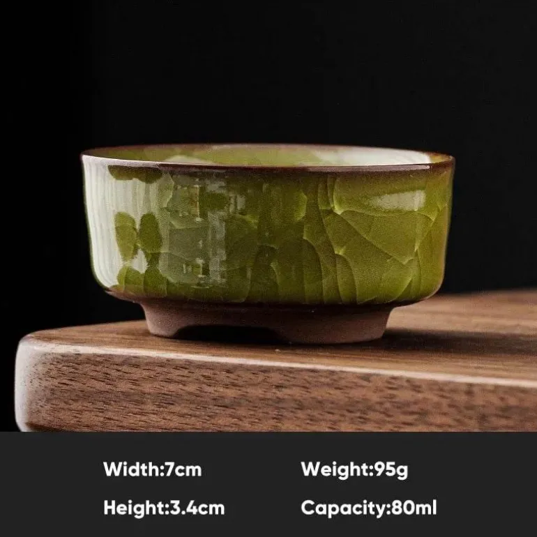 Vintage Seladon Teetasse - Ice Crackle Keramik Kung Fu Tasse