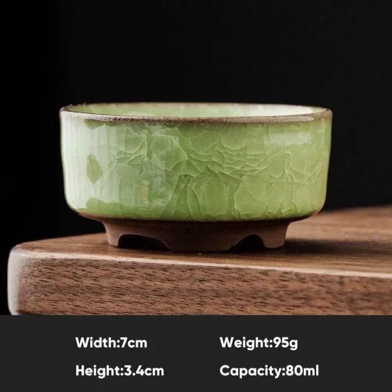 Vintage Seladon Teetasse - Ice Crackle Keramik Kung Fu Tasse