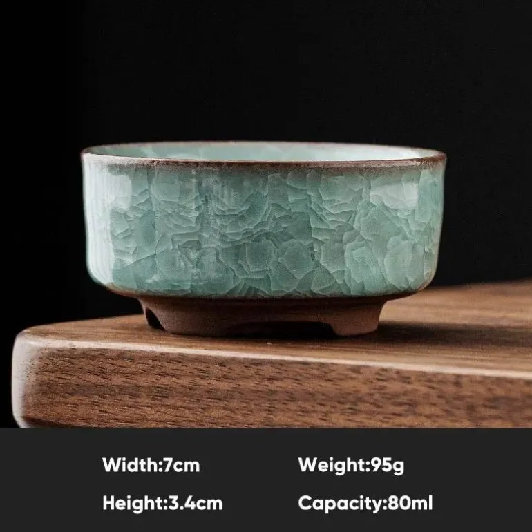 Vintage Seladon Teetasse - Ice Crackle Keramik Kung Fu Tasse