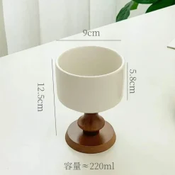 Vintage-Dessertkelch aus Keramik – Schale mit Holzstiel, 220 ml