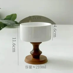 Vintage-Dessertkelch aus Keramik – Schale mit Holzstiel, 220 ml