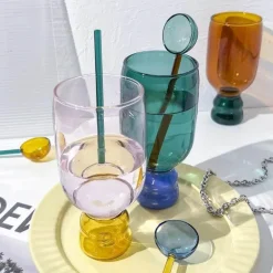 Vintage-Glas-Stielglas-Set – 350 ml mit Löffel