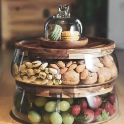 Vorratsbehälter aus Glas mit Holzdeckel – Küchen-Organizer-Set