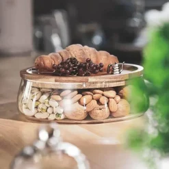 Vorratsbehälter aus Glas mit Holzdeckel – Küchen-Organizer-Set