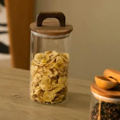 Vorratsdose aus Glas mit Holzgriff – Eleganter Küchen-Organizer