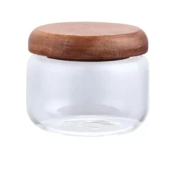 Vorratsglas aus Glas mit Deckel aus Akazienholz – 300 ml Gewürzbehälter für trockene Lebensmittel