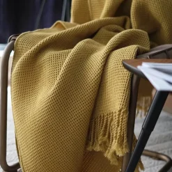 Waffelstrickdecke – weicher, atmungsaktiver Überwurf in Volltonfarbe für das Schlafsofa