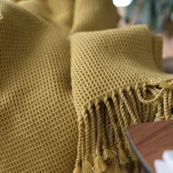 Waffelstrickdecke – weicher, atmungsaktiver Überwurf in Volltonfarbe für das Schlafsofa