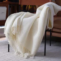 Waffelstrickdecke – weicher, atmungsaktiver Überwurf in Volltonfarbe für das Schlafsofa