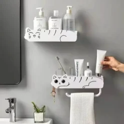 Wandmontierter Badezimmer-Organizer – Regal im Lazy Kitten-Design